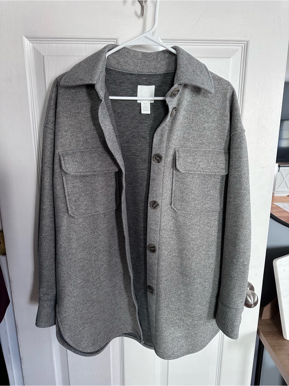 H&M Grey Button-Front Shirt Jacket